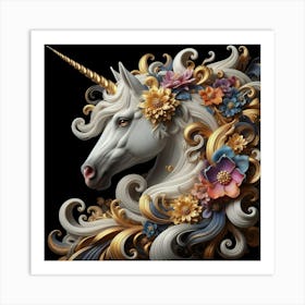 Unicorn With Flowers 1 Art Print