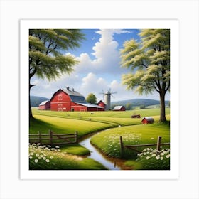 Red Barn In The Countryside 5 Art Print