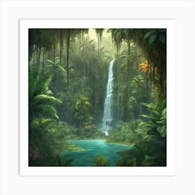 Enchanting waterfall in a lush jungle Art Print