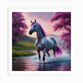 Majestic White Horse On River Art Print