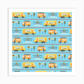 Buses Cartoon Pattern Vector Art Print