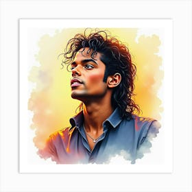 Watercolor Depiction Of Michael Jackson With Golden Rays 1 Art Print