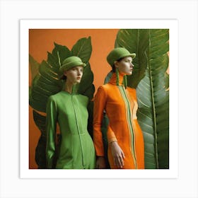 Two Women In Green And Orange Art Print