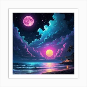 In The Dark Of Night Moonlit ocean Art Print