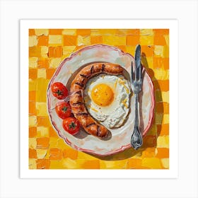 Full English Breakfast Yellow Checkerboard 2 Art Print