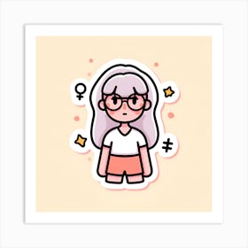 Cartoon Girl With Glasses Art Print