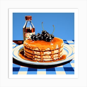 Pancakes Pop Art Blue Checkerboard 1 Art Print
