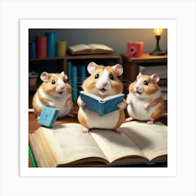 Three Hamsters Reading A Book Art Print