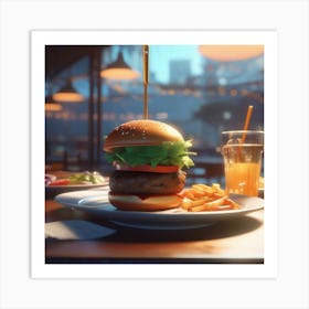 Burger On A Plate 149 Art Print