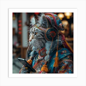 Chinese Cat With Headphones Art Print