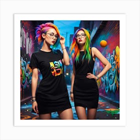 Two Girls With Colorful Hair Art Print