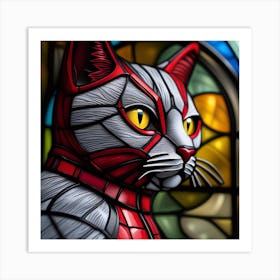 Cat, Pop Art 3D stained glass cat superhero limited edition 4/60 Art Print