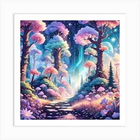 A Fantasy Forest With Twinkling Stars In Pastel Tone Square Composition 335 Art Print