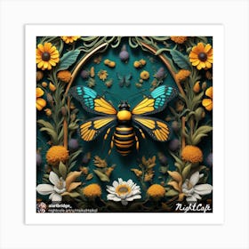 Bees And Flowers Art Print