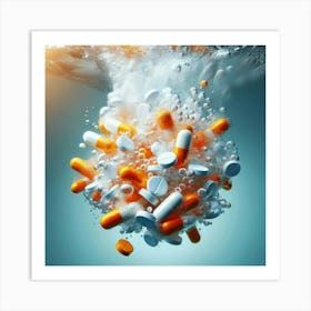 Pills Floating In Water Art Print