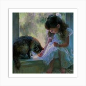 Little Girl And The Cat Art Print