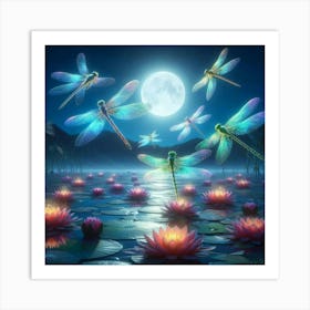 Dragonflies In The Water Art Print