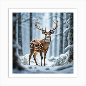 Deer In The Snow 5 Art Print