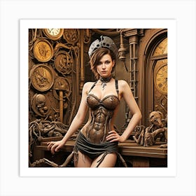 Steampunk Risqué Woman Cubism Style Art Print