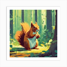 Squirrel In Forest Golden Ratio Fake Detail Trending Pixiv Fanbox Acrylic Palette Knife Style O (3) Art Print