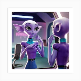 Purple Alien In A Mirror Art Print