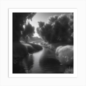 Black And White River 5 Art Print