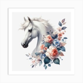 White Horse With Flowers 5 Art Print