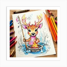 Fishing Deer Art Print