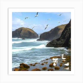 Seagulls On The Beach Art Print