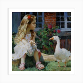 Little Girl And Goose Art Print