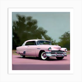 Pop Art, Textured canvas, pink classic retro car limited edition 1/4 Art Print