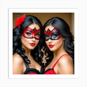 Beautiful Women In Masks Art Print