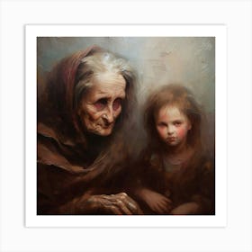 Old Woman And A Little Girl Art Print