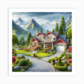 Landscape House In The Mountains Art Print