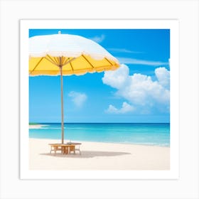 Beach With Yellow Umbrella Art Print