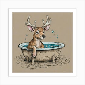 Deer In Bathtub Art Print