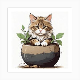 Cat In A Pot 1 Art Print