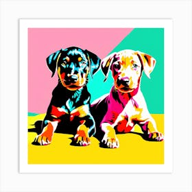 'Doberman Pinscher Pups', This Contemporary art brings POP Art and Flat Vector Art Together, Colorful Art, Animal Art, Home Decor, Kids Room Decor, Puppy Bank - 46th Art Print