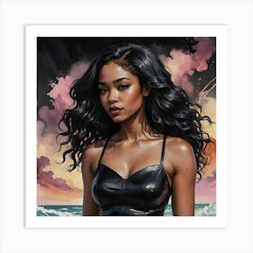 Black Girl In Leather Art Print