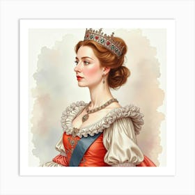 Elegant Watercolor Of Queen Elizabeth I, Showcasing Her Historic Charm 1 Art Print