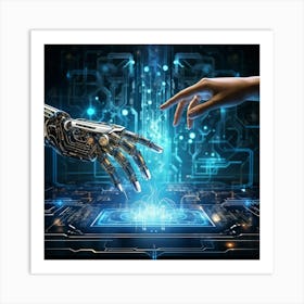 Abstract Concept Art Depicting A Fusion Of Humanity And Artificial Intelligence Where A Human Finge (4) Art Print