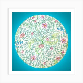 Wildflower doodle blue Art Print