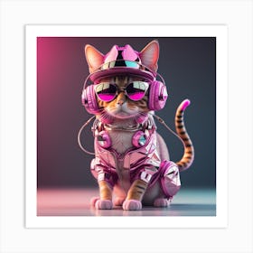 Cat With Headphones 9 Art Print