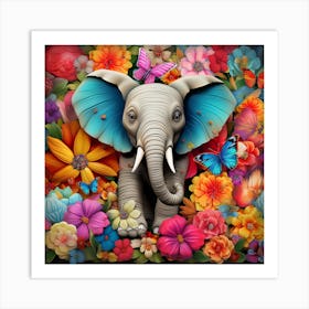 Elephant With Flowers Art Print