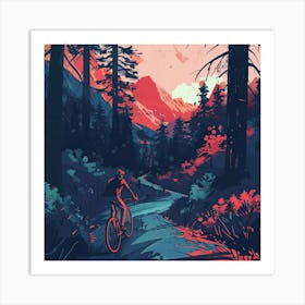 Mountain Biker In The Forest Art Print