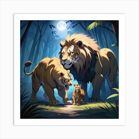 An Epic Showdown Between A Ferocious Lion  Art Print