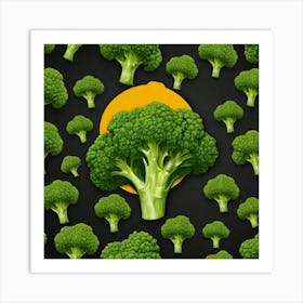 Broccoli On Black Background Art Print