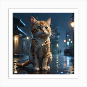 Cat In The Rain 1 Art Print