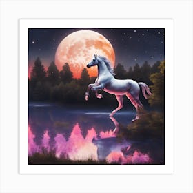 Unicorn In The Moonlight Art Print