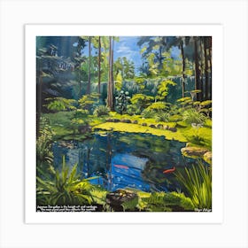 Summer Zen Japanese Garden Series In Style Of David Hockney Art Print